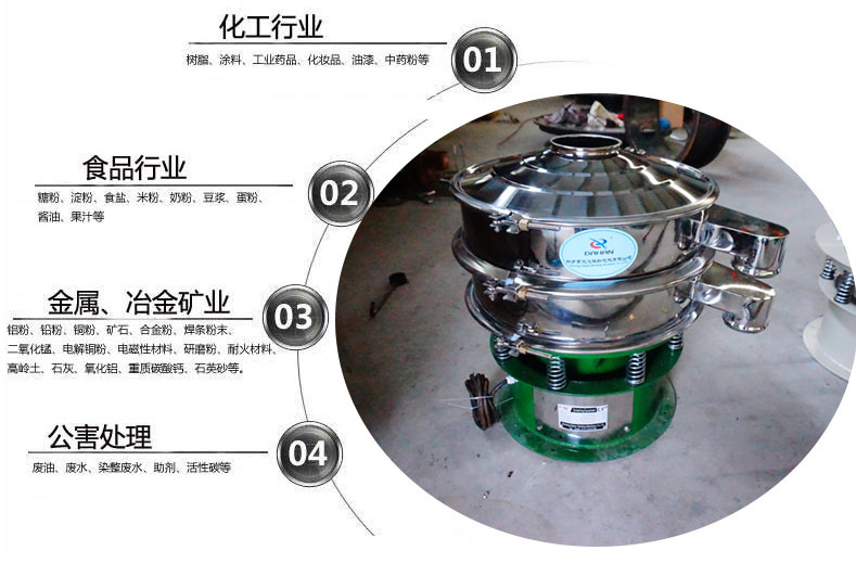 面粉振動篩粉機適用于化工，食品，金屬、冶金，公害處理等行業