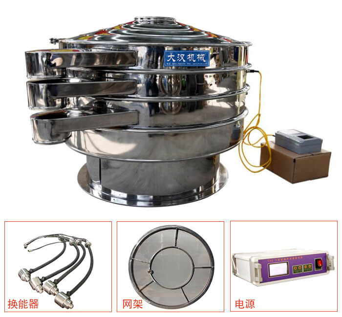  全不銹鋼超聲波振動篩內部組成：換能器，網架，電源。